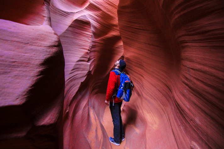 michael hiking through antelope canyon less traveled destinations