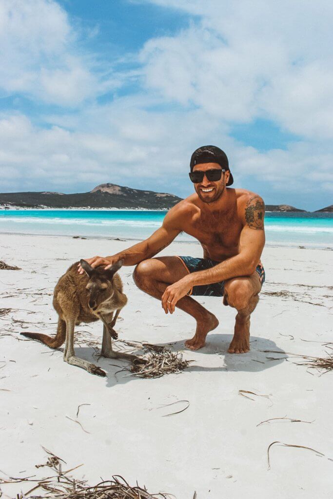 couples coordinates esperance western australia michael with kangaroo at lucky bay